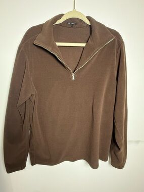 Theory Woman’s Brown Quarter-Zip Fleece Sweater